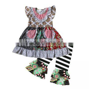 Girls Ruffle stripe pant And Tunic Boutique Clothing flutter sleeve priting kids modeling clothes kids clothing wholesale