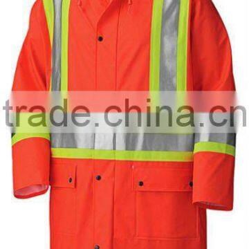 PU STRETCH HI-VIZ FLAME RESISTANT WATERPROOF LONG RAINCOAT