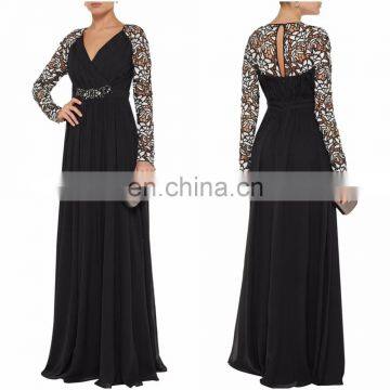 Latest gown designs ladies party wear long sleeve chiffon evening gown