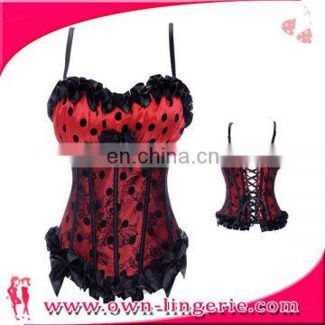 Classic Wholesale Front Three Bows and Lace corset with straps and dots printing corset