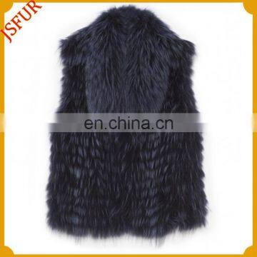 High quality hand knitted real raccoon fur women fur vest