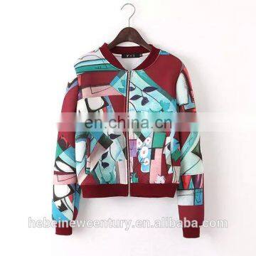 2015 Fashion Women Jacket Europe America Sportwear Space Cotton Long Sleeve Printed Graffiti Zipper Dress Women's Blouses photo-3