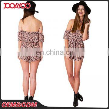 Wholesale Custom Loose Fit Floral Print Ladies Jumpsuit Off Shouler Romper Playsuit For Women