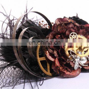 Steampunk Mini Hat Fascinator With Flowers and Gears photo-5