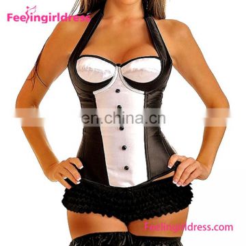 White&Black Corset Sex Plus Size Overbust Bustier Top With Straps