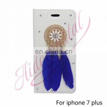 Aidocrystal blue feather dreamcatcher Luxury Magnetic Cover New Flip Wallet pu Leather For I7 7Plus Case Fundas With Card