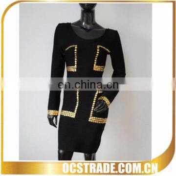 2014 long sleeves beaded bandage cocktail dress black pictures