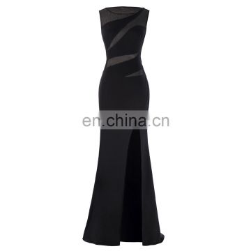 Kate Kasin Sleeveless Crew Neck Spandex High Split Long Black Evening Prom Party Dress KK001039-1