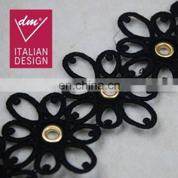 2017 new design black color cotton eyelet lace trim for garment decoration