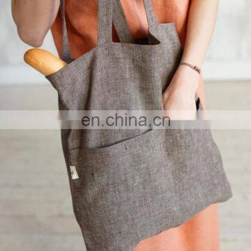 Tote Linen Shopping Bag Linen Shoulder Bag with pockets Eco shopping bag