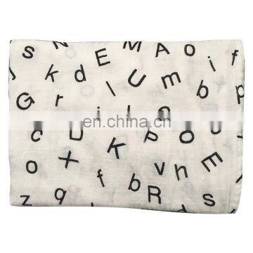 Bamboo and Cotton  Muslin Swaddle Blankets, Alphabet, 47" x 47"