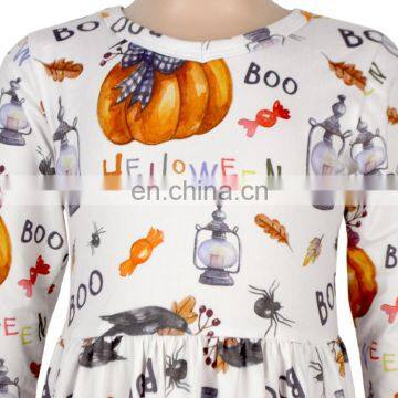 Halloween Cross Neck Pumpkin 3/4 Sleeve Girls Skirt Fashion Dress photo-4