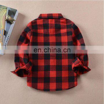 Christmas Boy Girl T-shirt Grid Tops Autumn Winter Children Red Long Sleeve Tees Holiday Kids Clothing photo-2