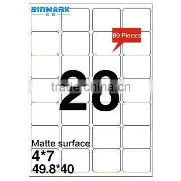 SINMARK Matte Surface 50mm*40mm Sticker Paper for Laser Printer