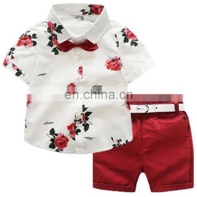 2020 hot sale fashion, Summer Boys Clothing Sets Children Clothing Set Kids Boy Clothes Flower Tie Shirts+Shorts 2PCS Gentleman