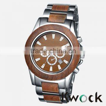 New Vogue Design Metal and Wooden 30 meters water resistant Wrist Watch for Men with japan movt quartz watch stainless ste