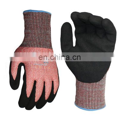 HPPE Blend Cut Resistant Level 5 Metal Fabrication Safety Working Gloves Great Grip Sandy Nitrile Coated Incision Gloves