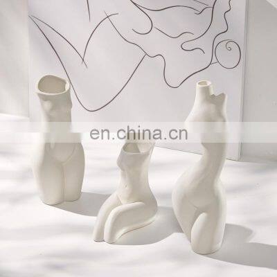 2021 handmade  Nordic White abstract minimalist home decor accessories ceramic  female body  flower vase