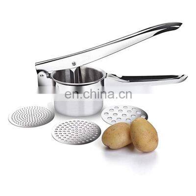 Hot Sold 3 Interchangeable Discs Potatoes Fruits Vegetables Manual Masher Stainless Steel Potato Ricer photo-2