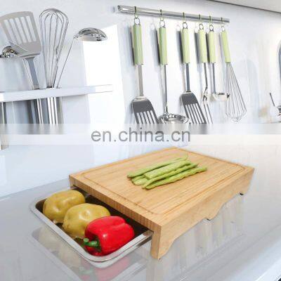 Extra Large Kitchen Bamboo Cutting Serving Board With 2pcs Stainless Steel Trays photo-5