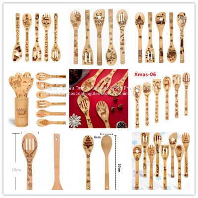 Christmas Idea Gift Cooking Utensils Xmas bamboo wooden utensils set of 5pcs