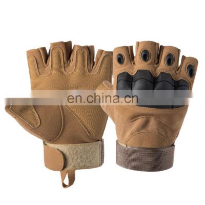 Factory Price Equipment Outdoor Hard Knuckle Sports Anti Impact Leather Hunting Fingerless Tactical gloves