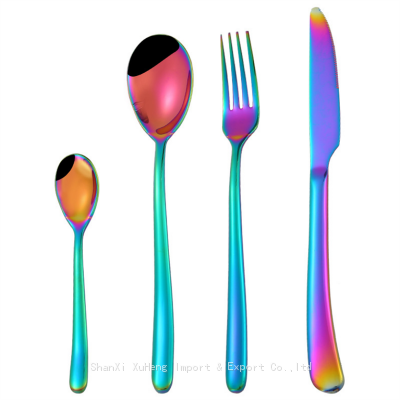 Fast Shipping Wedding Event Supplies Rainbow Colored Stainless Steel Cutlery Set For Weddings