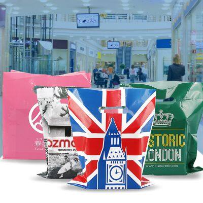 China Factory Customized Die Cut Plastic PE Thickness With Logo Print White Carrier Gift Retail Plastic Shopping Bags