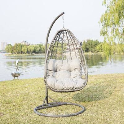 Durable Modern Outdoor Furniture Hanging Egg Swing Chair with Cushion PE Rattan Metal Frame Living Room Hotel Bedroom Courtyard