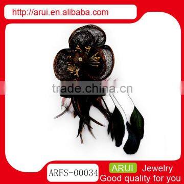 China import peacock feather brown brooch hair clips with crystal
