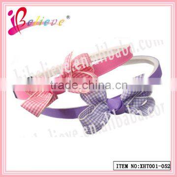 2014 new style handmade plaid hair ribbon bow hairband wholesale girls hair band (XHT001--052)