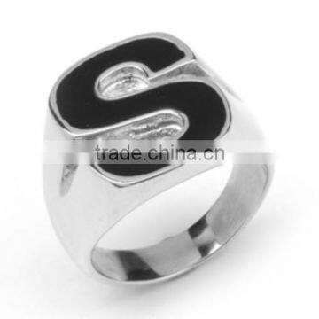 Customized Letters Stainless steel finger ring with black enamel