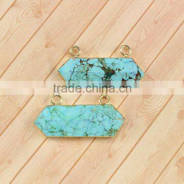 JF6922 2016 newest gold electroplated double point bail loop turquoise pendants
