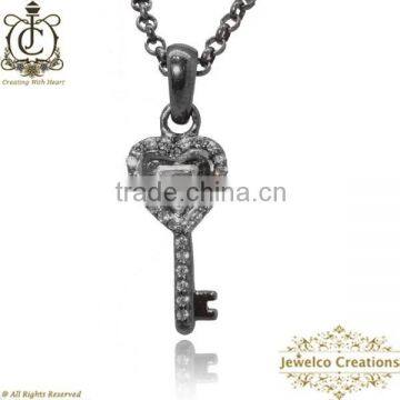 Natural Diamond Key Pendent Jewelry, 925 Sterling Silver Diamond Pendent, Diamond Silver Handmade Jewelry, Designer Pendent