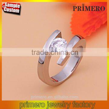 Fashion Imitation Diamond Jewelry 2 Gram White Gold Cubic Zirconia Stainless Steel Wedding Ring