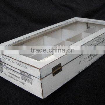 8 Grids White Wood Sundries Storage Box With Glass Cover photo-1