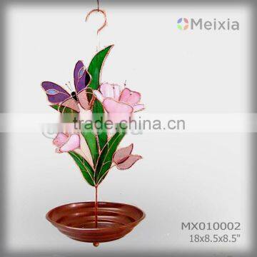 MX010002 metal bird feeder with butterfly stained glass craft decoration