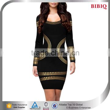 gold metallic silver foil bandage dress women christmas sweater dress sequin mini long sleeve bodycon dresses                        
                                                Quality Choice