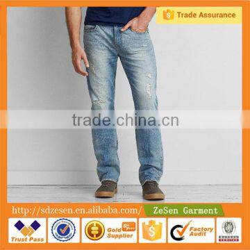 Factory China OEM Customized High Quality Bule Distressed Men Jeans