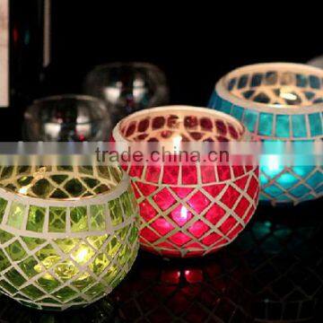 Wedding Multi-color crackle glass votive candle holder
