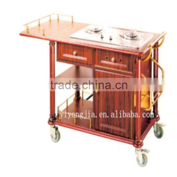 Dual head mobile wooden flambe trolley with competetive price