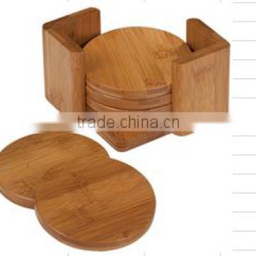 Fuboo Set pack of 6 round wood Bamboo drink cup coaster with case