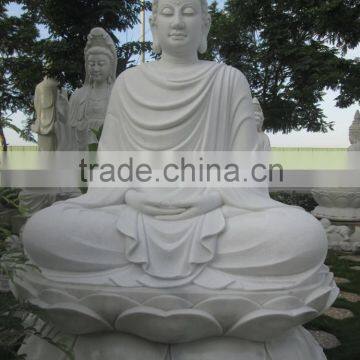 Outdoor Sitting Shakyamuni Buddha Statue White Marble Stone Hand Carving Sculpture