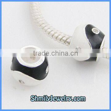 Wholesale Black & White Enamel Silver Charms Beads BES41