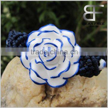 Popular Ethnic Blue Rose Flower Women's Ceramic Friendship Bracelet