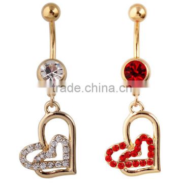 Gold Plated Double Heart Dangle Belly Button Rings