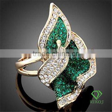 green austrian crystal 18k gold plating flower ring