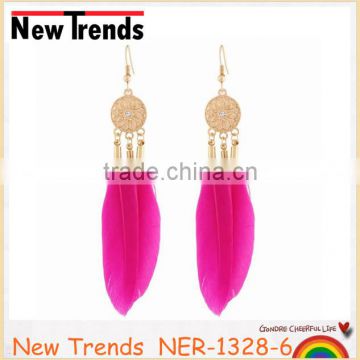 Korean style rose cheap feather earrings fashion drop earring