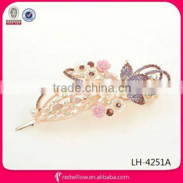 Hot sale elegant diamante flower hair barrette for teen girls