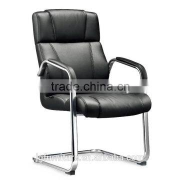 Modern design metal frame office waiting chair with black leather